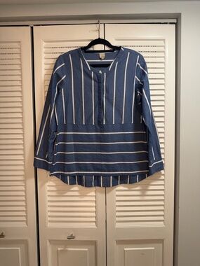 ecru Blue and White Striped Button-Front Tunic